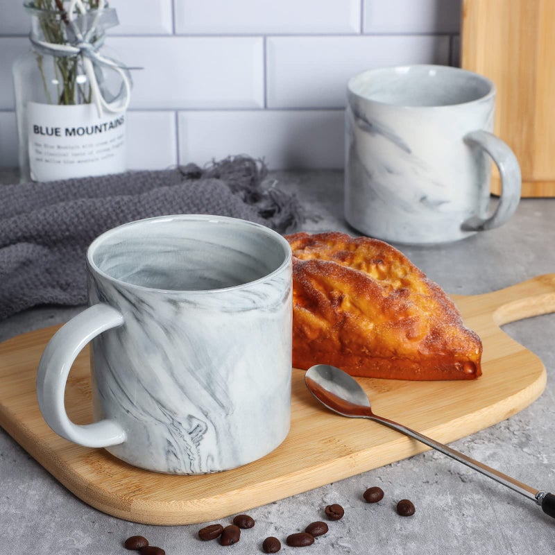 Smilatte 12 oz Stackable Coffee Mugs for Office, M101 Novelty Marble Ceramic Cup for Boy Girl lover Women Men, Set of 4, Gray - Image 5